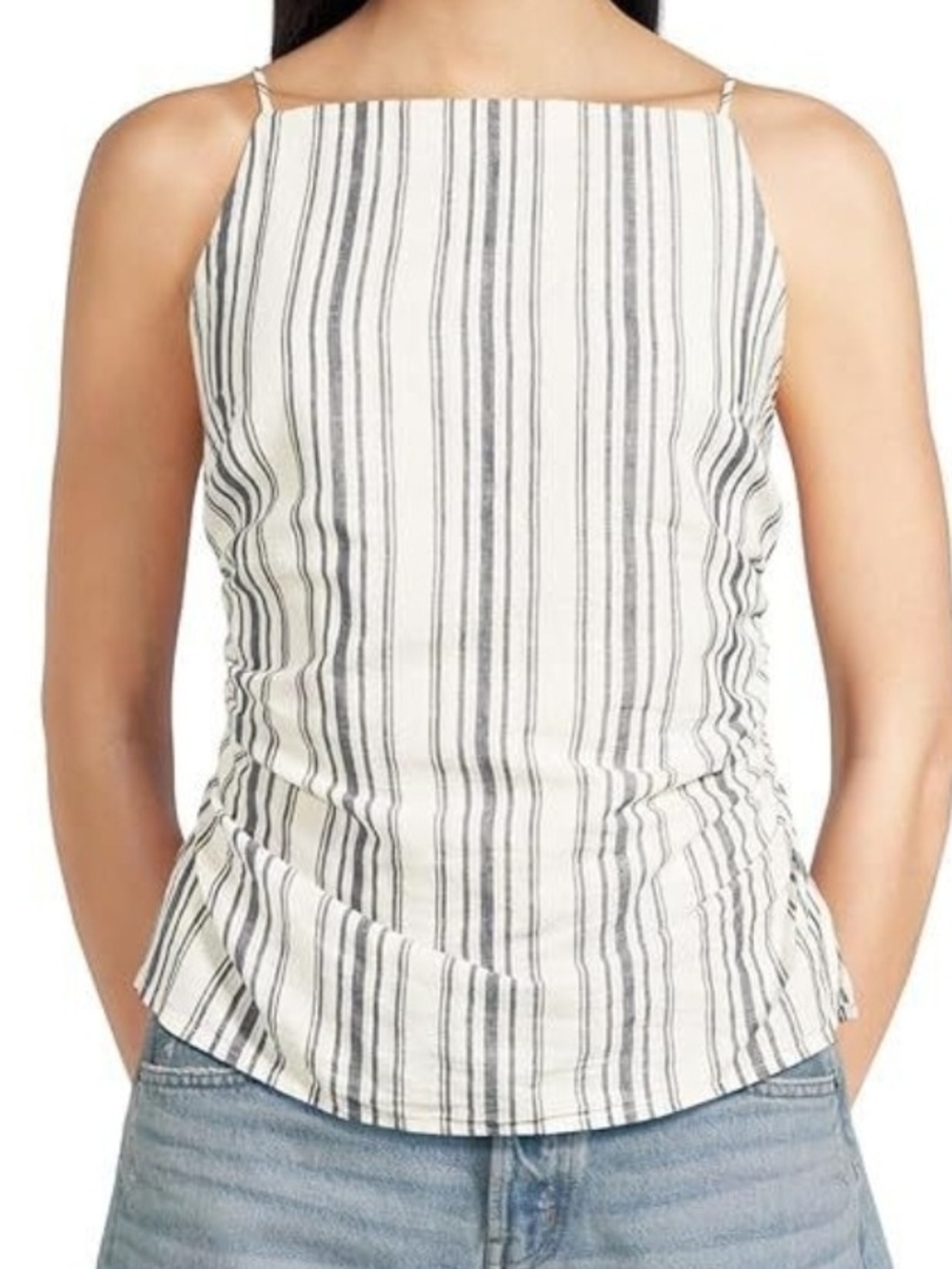 Madewell White and Blue Striped Square-Neck Tank